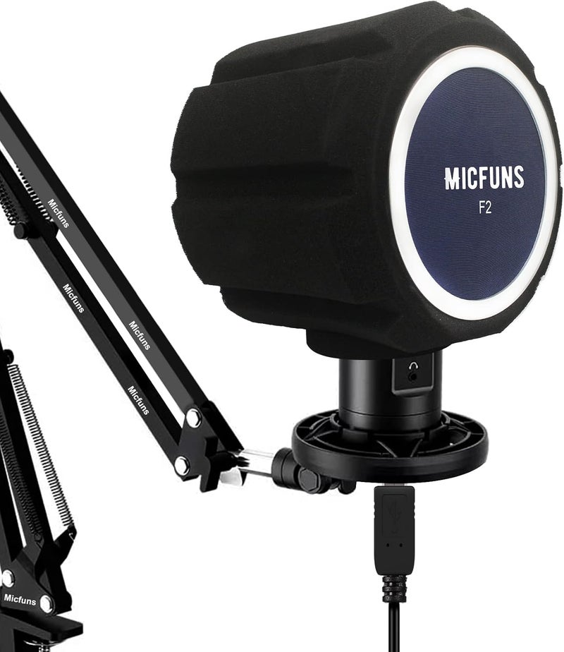 micfuns F2 Professional Microphone Windscreens Pop Filter, Acoustic Filter for 45mm-60mm Recording Studios Microphones, Sound-Absorbing Foam That Reduces Noise and Reflections(Blue) - Image 1
